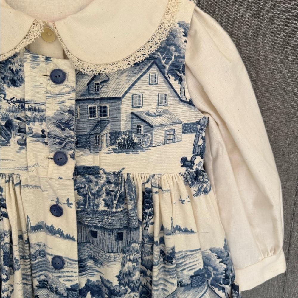 Vintage Girls Cotton 2 Piece Dress Pinafore Toile Spring Exceptional Quality - Picture 2 of 13